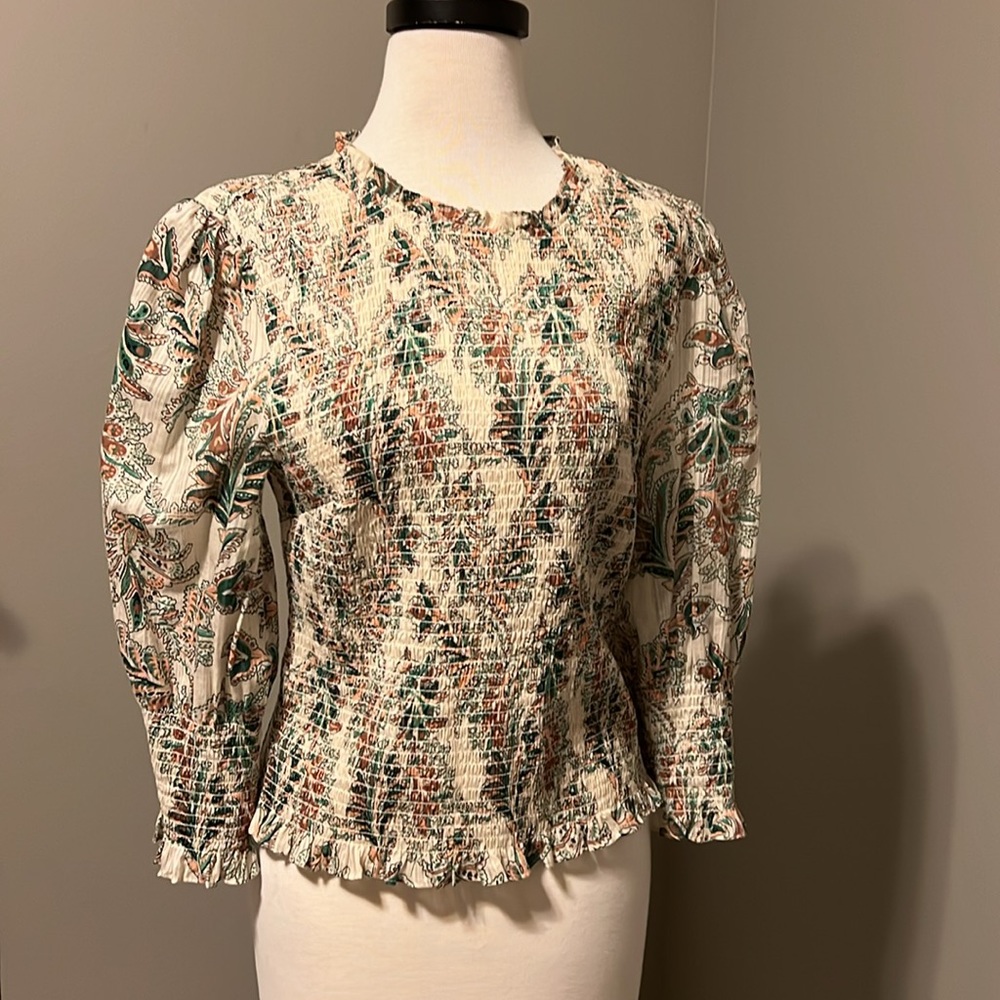 Veronica Beard smocked, ruffled blouse in size 10
